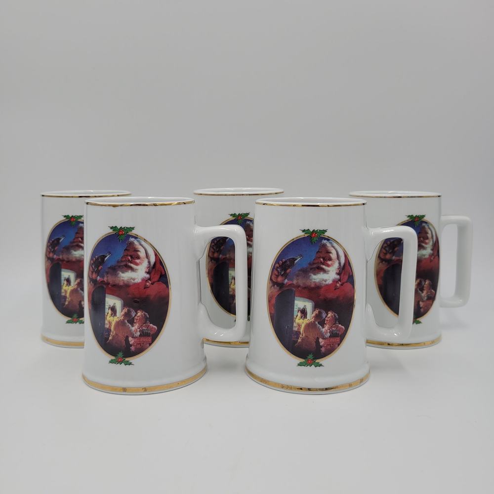 Vintage Coca Cola 1996 Collector Edition Holiday Santa Mug 5 pcs Set 4.5"‎ Tall
